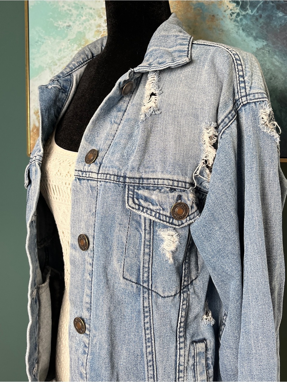 Light Wash Distressed Denim Jacket